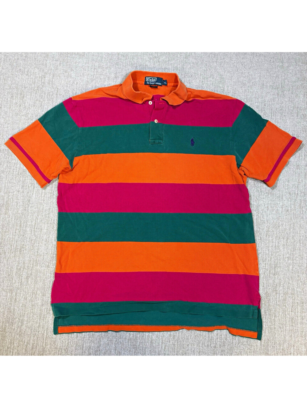 Vintage Polo Ralph Lauren Mens XL Orange Red Green Striped Rugby Polo Shirt